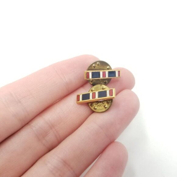 Vintage Military Lapel Pins, Red and Blue Striped Enamel Brooch, Small, Estate - Picture 3 of 5